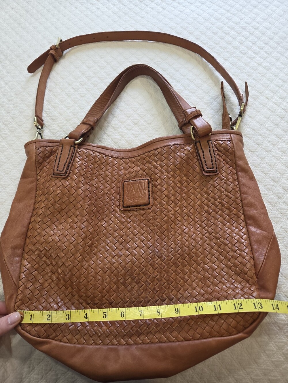 Imalatesta Brown Genuine Leather Woven Tote Purse Handbag Italy Boho - Picture 5 of 9